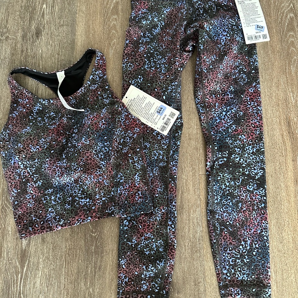 NWT size 4  authentic Lululemon Athletica Multicolor Leopard Print Set